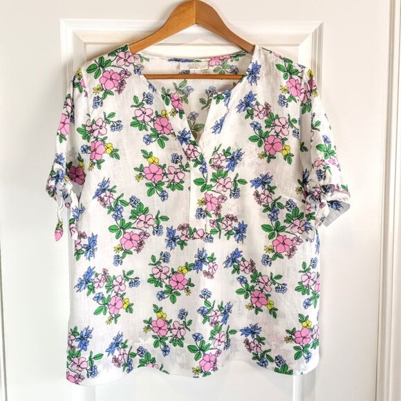 Charter Club Floral Linen Tie Sleeve Top - Picture 1 of 5